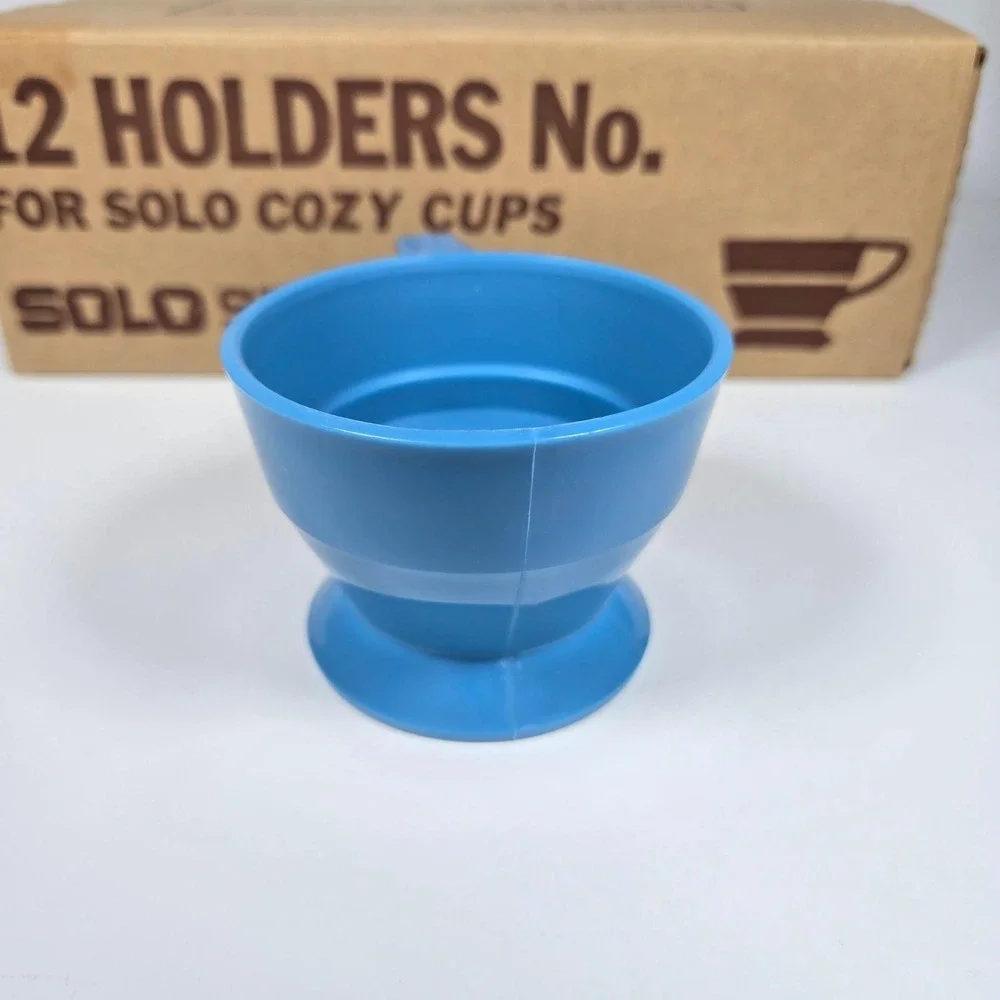 Vintage SOLO Cozy Cup Holders Blue Plastic Stackable 8 Original Box Retro‎ MCM